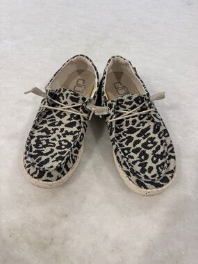Hey Dude Women's Black and White Leopard Print Slip-On Shoes
